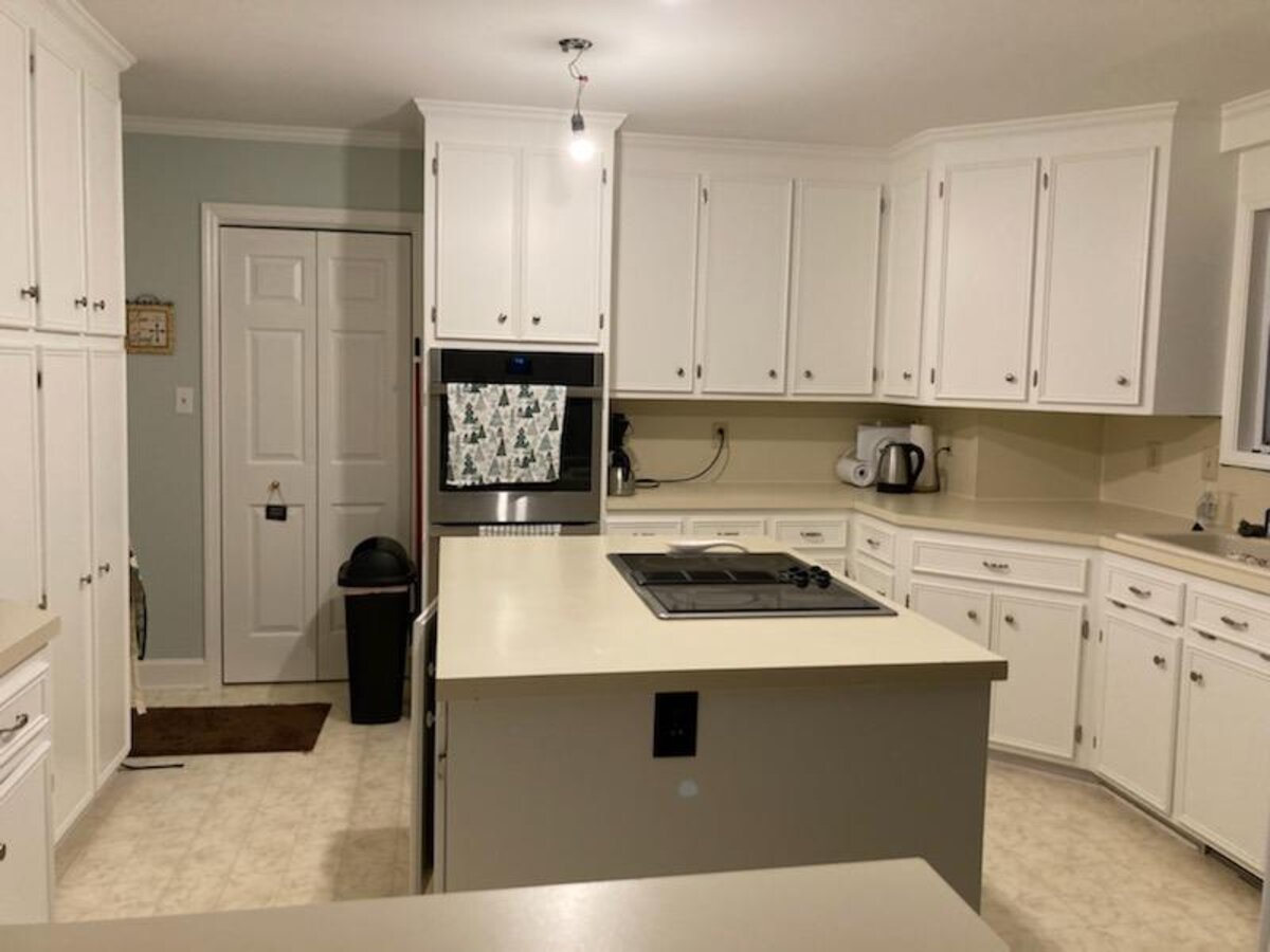 Freshly painted kitchen cabinets